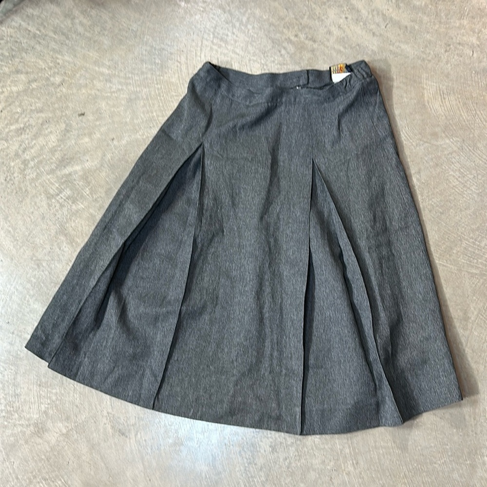 Vintage Trescher Grey Pleated A Line Midi Skirt Size 13 Waist 15"